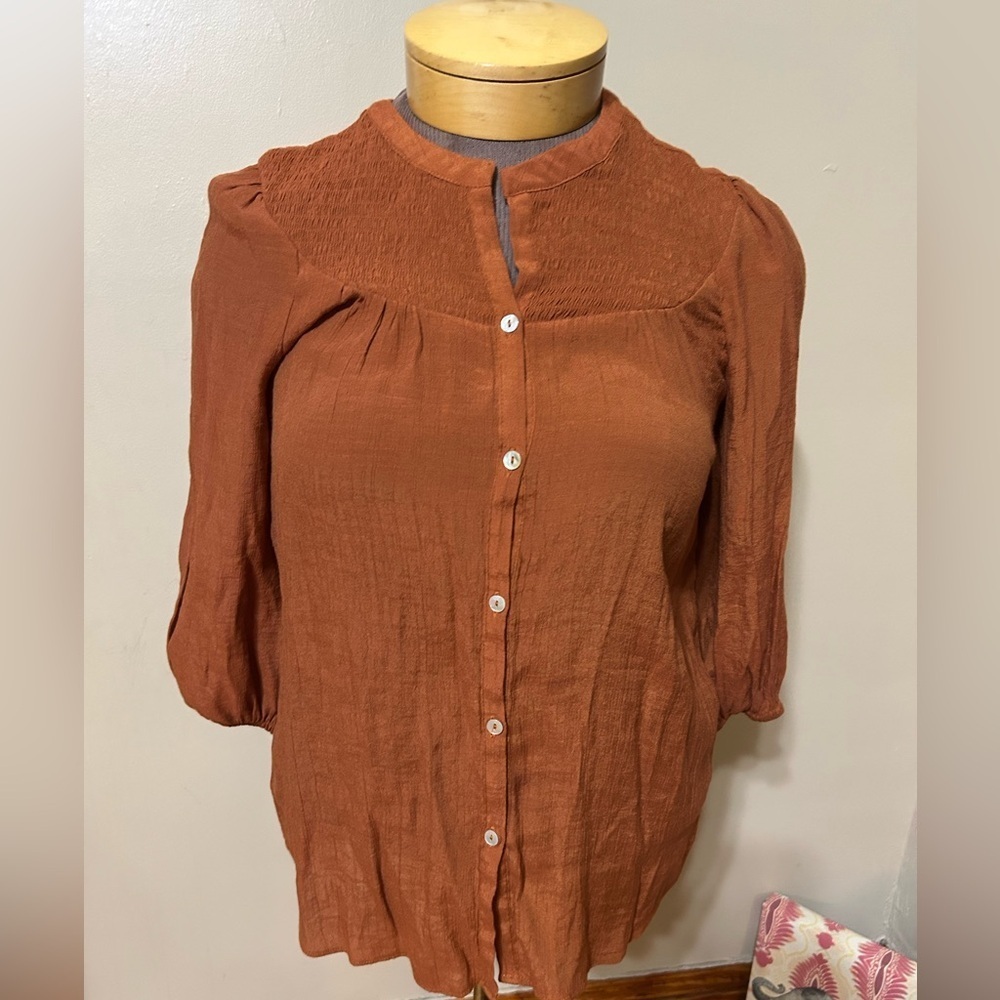 Nanette Lepore‎ Gingerbread Blouse Brown Orange Sz Small Peasant Cottagecore